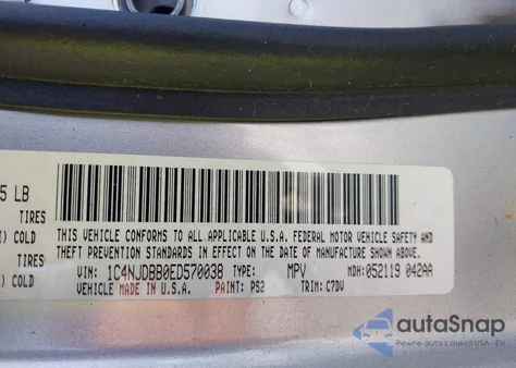 2014 Jeep Compass Sport из США, поврежденный, VIN 1C4NJDBB0ED570038